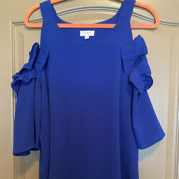 Cold Shoulder Blue Top with Ruffles - Medium - Picture 1 of 3